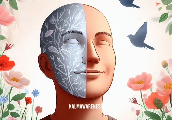 meditation to end the day _ Image: The person's face now wears a serene expression, surrounded by a garden of blooming flowers and chirping birds, illustrating their newfound mental clarity and tranquility.Image description: The person's face now wears a serene expression, surrounded by a garden of blooming flowers and chirping birds, illustrating their newfound mental clarity and tranquility.