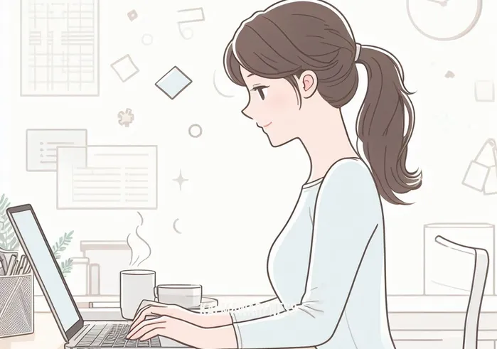 mtioditation pleine conscience _ Image: A refreshed and focused individual back at their desk, organized and working efficiently.Image description: A refreshed and focused person back at their desk, organized and efficiently working with a clear mind.