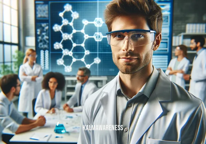 dr john wander _ In the first image, Dr. John Wander is depicted in a modern, well-lit laboratory, wearing a white lab coat and protective eyewear. He stands in front of a large digital screen displaying complex molecular structures, actively engaged in a discussion with a diverse group of colleagues. The atmosphere is collaborative and focused, with notes and scientific diagrams scattered across a nearby table.In the second image, Dr. John Wander is seen presenting at a medical conference, standing confidently on a stage with a large presentation screen behind him. The screen shows a breakthrough medical discovery related to his research. The audience, composed of medical professionals and researchers, listens intently, some taking notes, illustrating a scene of academic engagement and knowledge sharing.