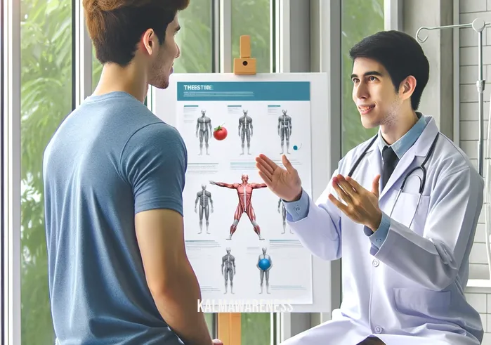 healthcare worker clipart _ A second image shows the same healthcare worker now demonstrating an exercise on a poster to an attentive patient. The patient, looking interested and engaged, follows the worker's gestures. The clinic's environment remains bright and inviting, emphasizing a positive healthcare experience.